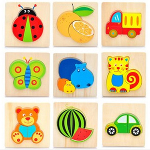 童畅 木质立体拼图玩具 木制动物水果积木拼图儿童拼板 幼儿宝宝智力1