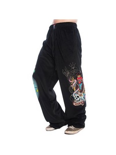 ed hardy 埃德·哈迪 男士黑色直筒卡通休闲裤 xs码(美国直发)