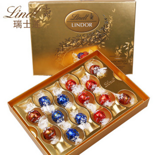 意大利进口lindt瑞士莲软心特浓黑巧克力【14粒装礼盒